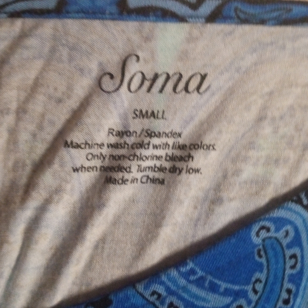 Soma Cool Nights Blue Teal Paisley Jersey Knit Sleeveless Night Gown Size Small - Picture 7 of 8